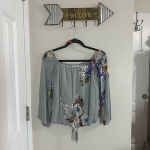 Lavender Brown Floral Off-Shoulder Blouse - Gray and Blue